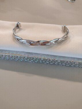 Vintage Silver Herringbone Braided Bracelet.
